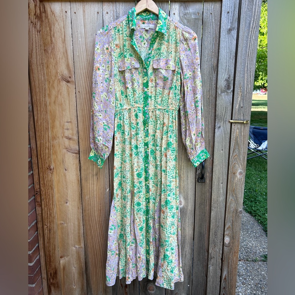 Loft Floral Vintage Godet Pocket Shirtdress Maxi - Picture 2 of 8